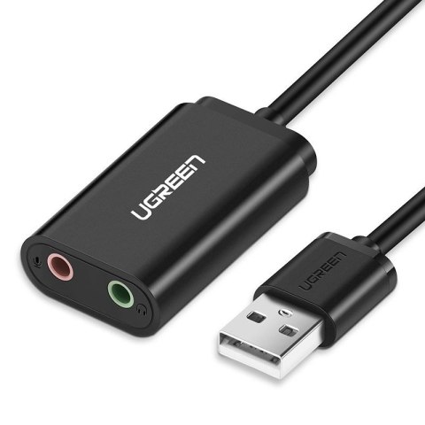 Ugreen zewnętrzna karta dźwiękowa muzyczna adapter USB - 3,5 mm mini jack 15cm czarny (30724)