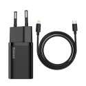 Baseus Super Si 1C szybka ładowarka USB Typ C 20W Power Delivery + kabel USB Typ C - Lightning 1m czarny (TZCCSUP-B01)