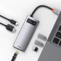 HUB Baseus Metal Gleam 6w1 USB-C - USB-C PD 100W 1x HDMI 4K 30Hz 3x USB-A 3.2 1x RJ45 - szary