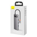 HUB Baseus Metal Gleam 8w1 USB-C - USB-C PD 100W 1x HDMI 4K 30Hz 1x czytnik kart SD i microSD 3x USB-A 3.2 1xRJ45 - szary