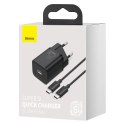 Baseus Super Si szybka ładowarka sieciowa Quick Charge 3.0 Power Delivery 25W 3A + Kabel USB Typ C - USB Typ C 3A 1m czarny (TZC