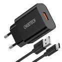 Ładowarka sieciowa Choetech Q5003 USB-A 18W 3A QC 3.0 + kabel USB-A - USB-C 1m - czarna