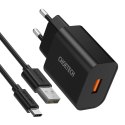 Ładowarka sieciowa Choetech Q5003 USB-A 18W 3A QC 3.0 + kabel USB-A - USB-C 1m - czarna