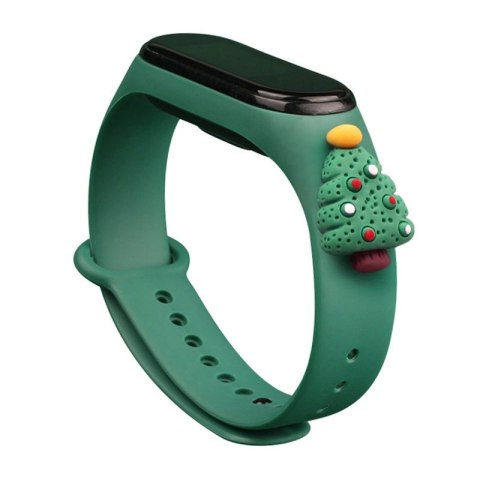 Strap Xmas opaska do Xiaomi Mi Band 4 / Mi Band 3 świąteczny silikonowy pasek bransoletka ciemnozielony (choinka 2)