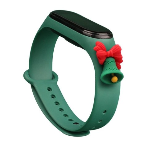 Strap Xmas opaska do Xiaomi Mi Band 6 / Mi Band 5 świąteczny silikonowy pasek bransoletka ciemnozielony (dzwonek)