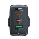 Acefast ładowarka GaN 65W 3 porty (1xUSB, 2xUSB C PD) wtyczka UK biała (A44)