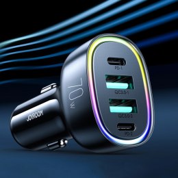 Joyroom ładowarka samochodowa 70W z 4 portami: 2 x USB C, 2 x USB czarna (JR-CL29)