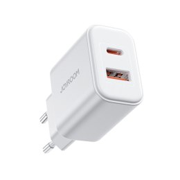 Szybka dwuportowa ładowarka sieciowa 20W USB-C / USB-A Joyroom JR-TCF05 - biała + kabel USB-C - Lightning 1m