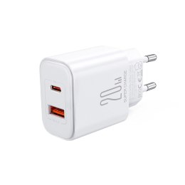 Szybka dwuportowa ładowarka sieciowa 20W USB-C / USB-A Joyroom JR-TCF05 - biała + kabel USB-C - Lightning 1m