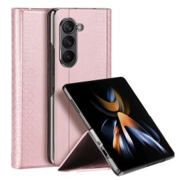 Skórzane etui z klapką i portfelem do Samsung Galaxy Z Fold5 5G Dux Ducis Bril - różowe