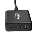 Ładowarka sieciowa GaN Wozinsky WGCSB 240W USB-A / 3 x USB-C - czarna