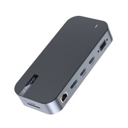 HUB Choetech M52 USB-C - USB-C PD/USB-C/USB-A/HDMI/VGA/DP/SD/TF/RJ45/AUX - szary