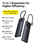 HUB USB 11w1 Baseus Metal Gleam Series II USB-A/USB-C PD/HDMI/DP/RJ45/SD/TF - czarny