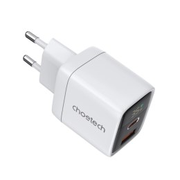 Ładowarka sieciowa Choetech PD6052 USB-C USB-A PD 35W GaN z wyświetlaczem - biała