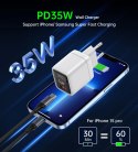 Ładowarka sieciowa Choetech PD6052 USB-C USB-A PD 35W GaN z wyświetlaczem - biała