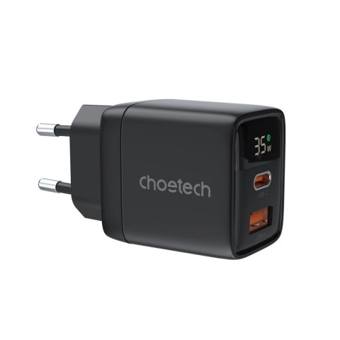 Ładowarka sieciowa Choetech PD6052 USB-C USB-A PD 35W GaN z wyświetlaczem - czarna