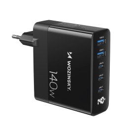 Ładowarka sieciowa GaN Wozinsky CGWCB 140W 3 x USB-C / 2 x USB-A - czarna